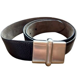 Searle Paradiek Handmade Black Wide Leather Pebble Belt with Silver Buckle 32-36